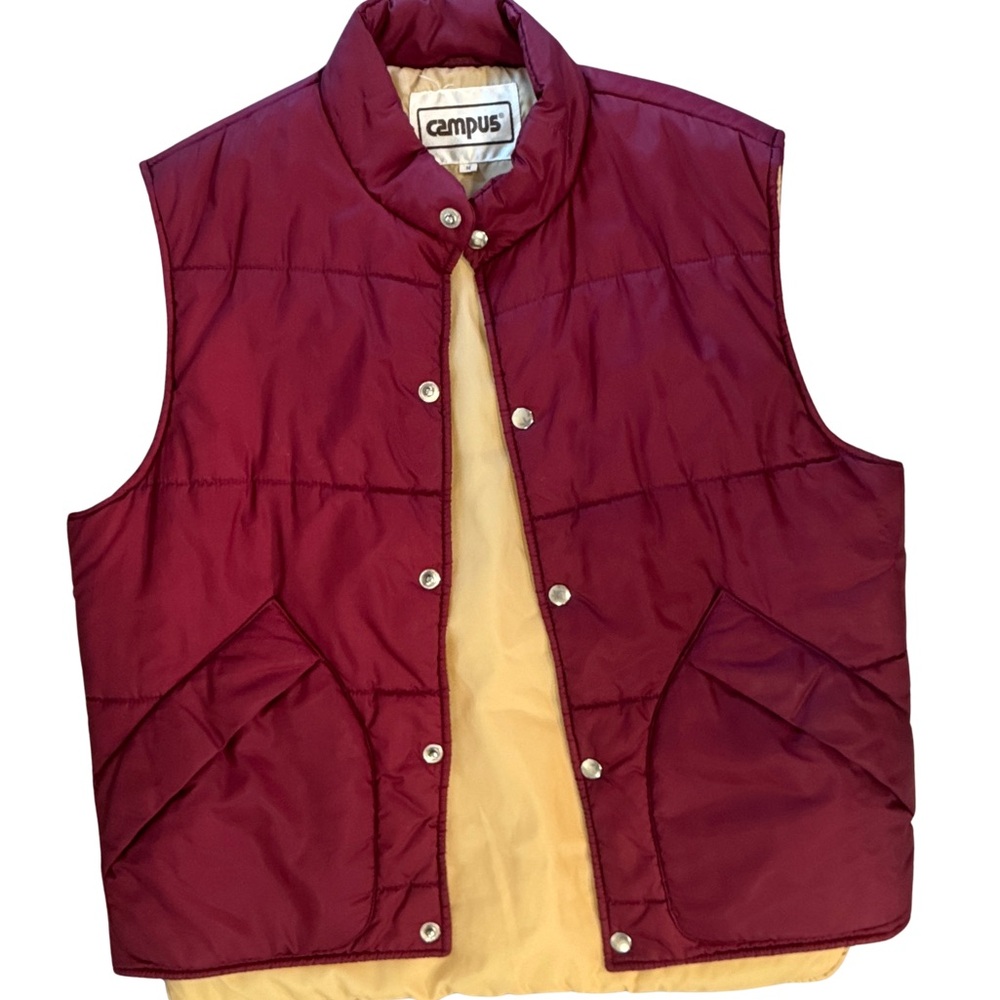 Vtg 80’s Campus Reversible Puffer Vest - Burgundy/Tan